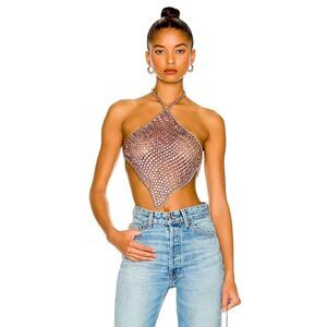 H:ours REVOLVE Oaklyn Top in Purple Large Crystals Gold Chain Halter M